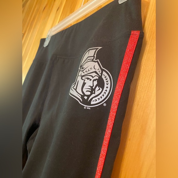 NHL Ottawa Senators Women’s Black Yoga Pants with Red Stripe and Logo - Picture 3 of 6